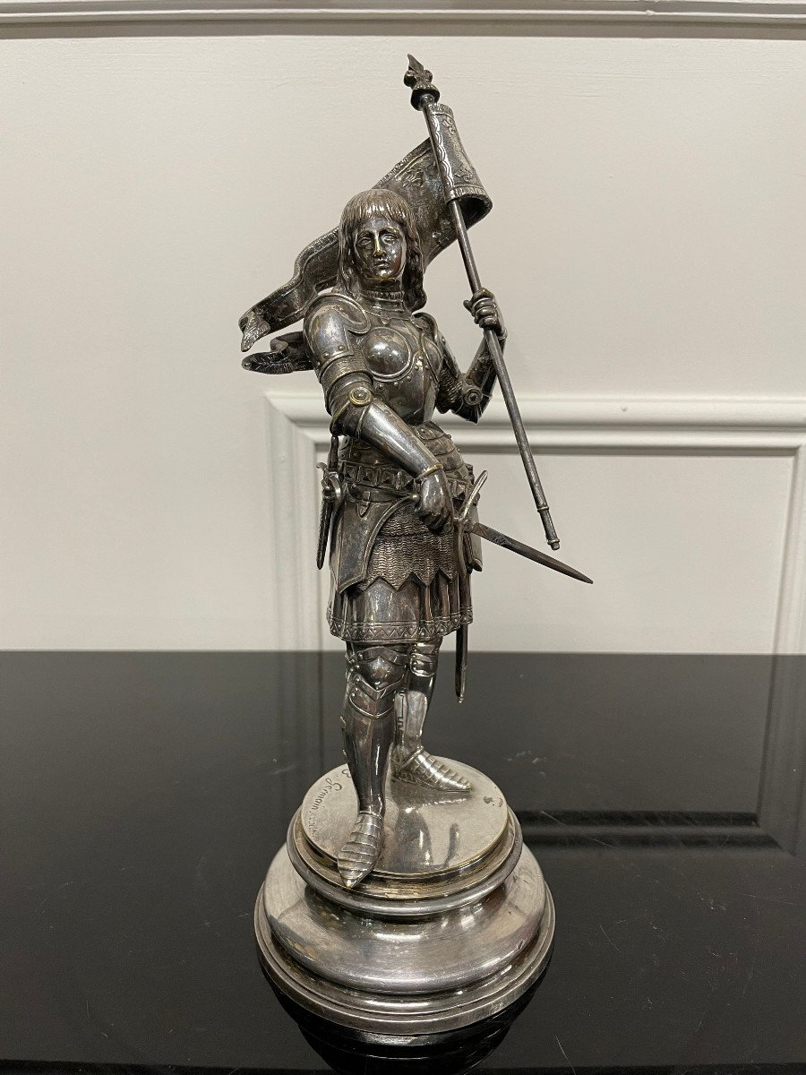 Jean Baptiste Germain - Jeanne d'Arc En Armure Bronze Argenté H: 28 Cm-photo-2