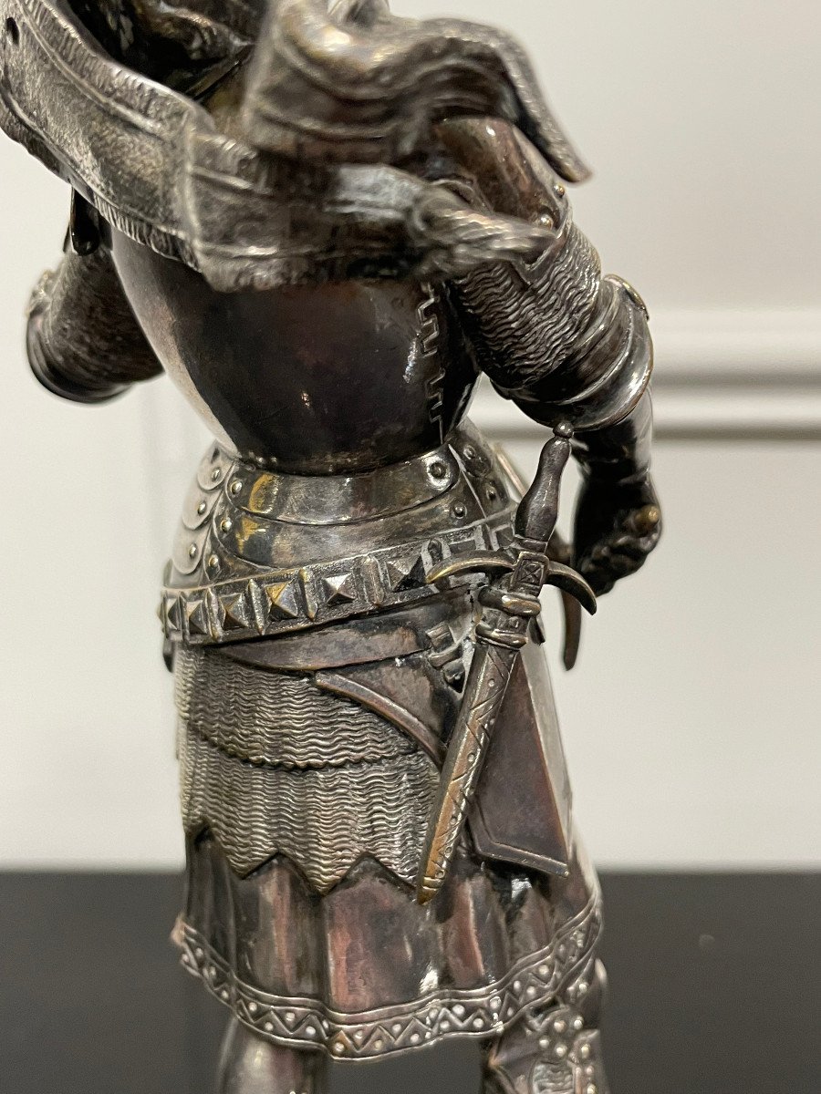 Jean Baptiste Germain - Jeanne d'Arc En Armure Bronze Argenté H: 28 Cm-photo-2