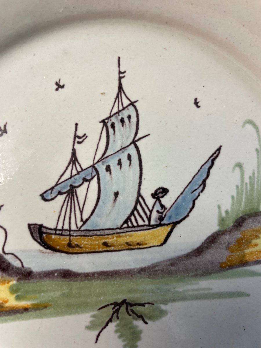 Nevers - Marine De Loire Earthenware Plate 18th Century-photo-1