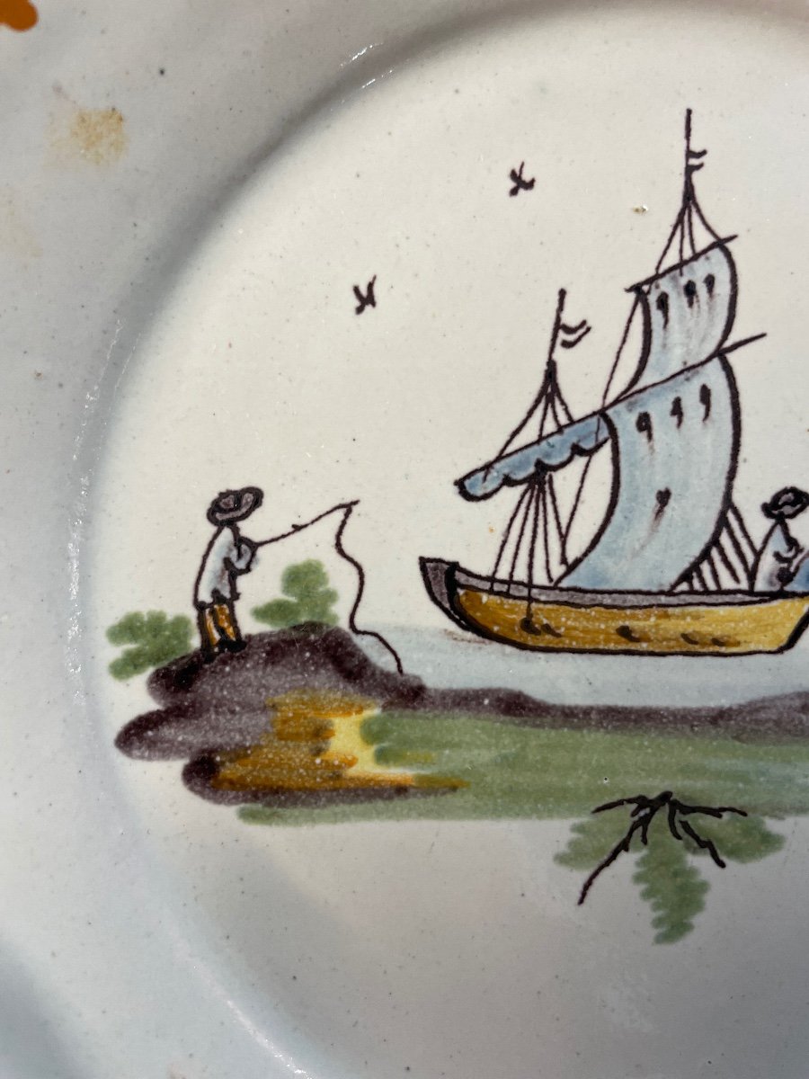 Nevers - Marine De Loire Earthenware Plate 18th Century-photo-2