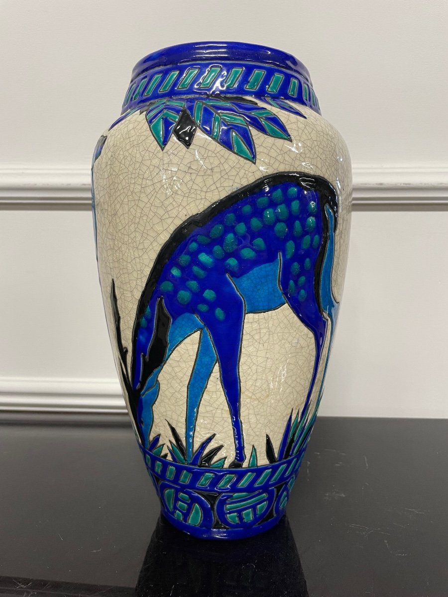 Charles Catteau - Boch La Louvière Vase With Deer Art Deco-photo-2