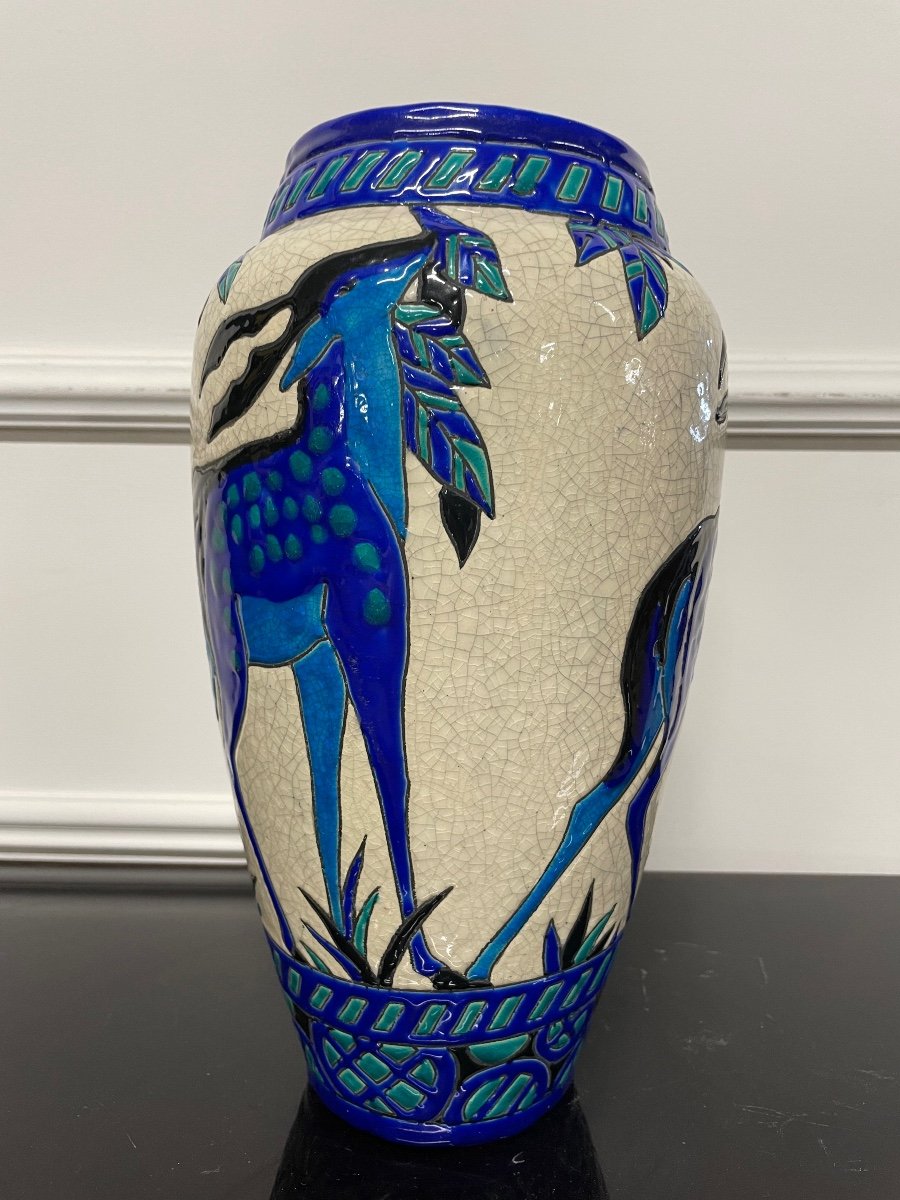 Charles Catteau - Boch La Louvière Vase With Deer Art Deco-photo-4