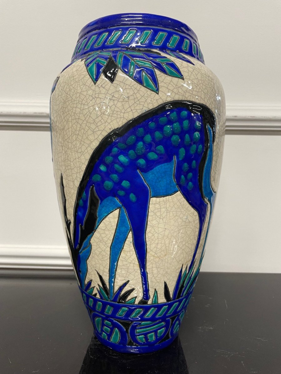 Charles Catteau - Boch La Louvière Vase With Deer Art Deco-photo-2