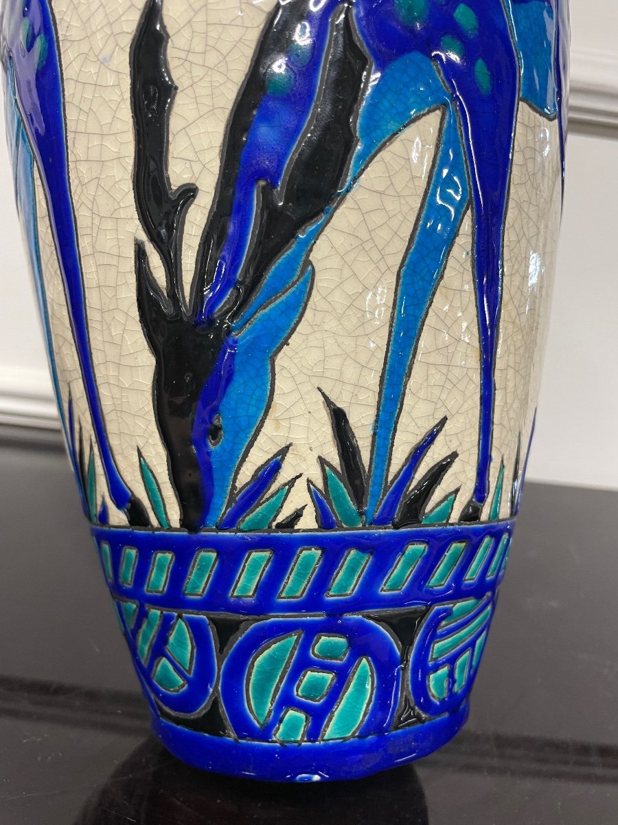 Charles Catteau - Boch La Louvière Vase With Deer Art Deco-photo-3