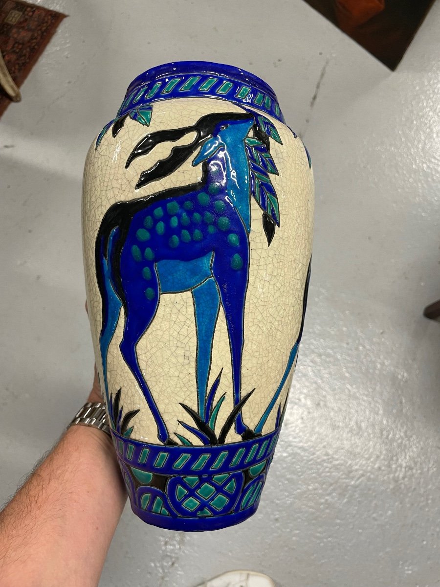 Charles Catteau - Boch La Louvière Vase With Deer Art Deco-photo-8