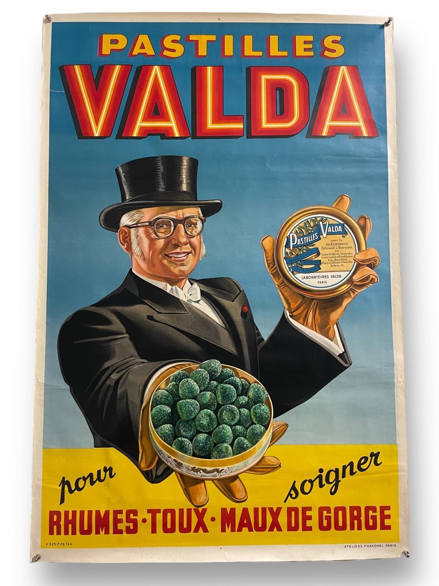 Affiche Publicitaire Originale Pastilles Valda Circa 1940