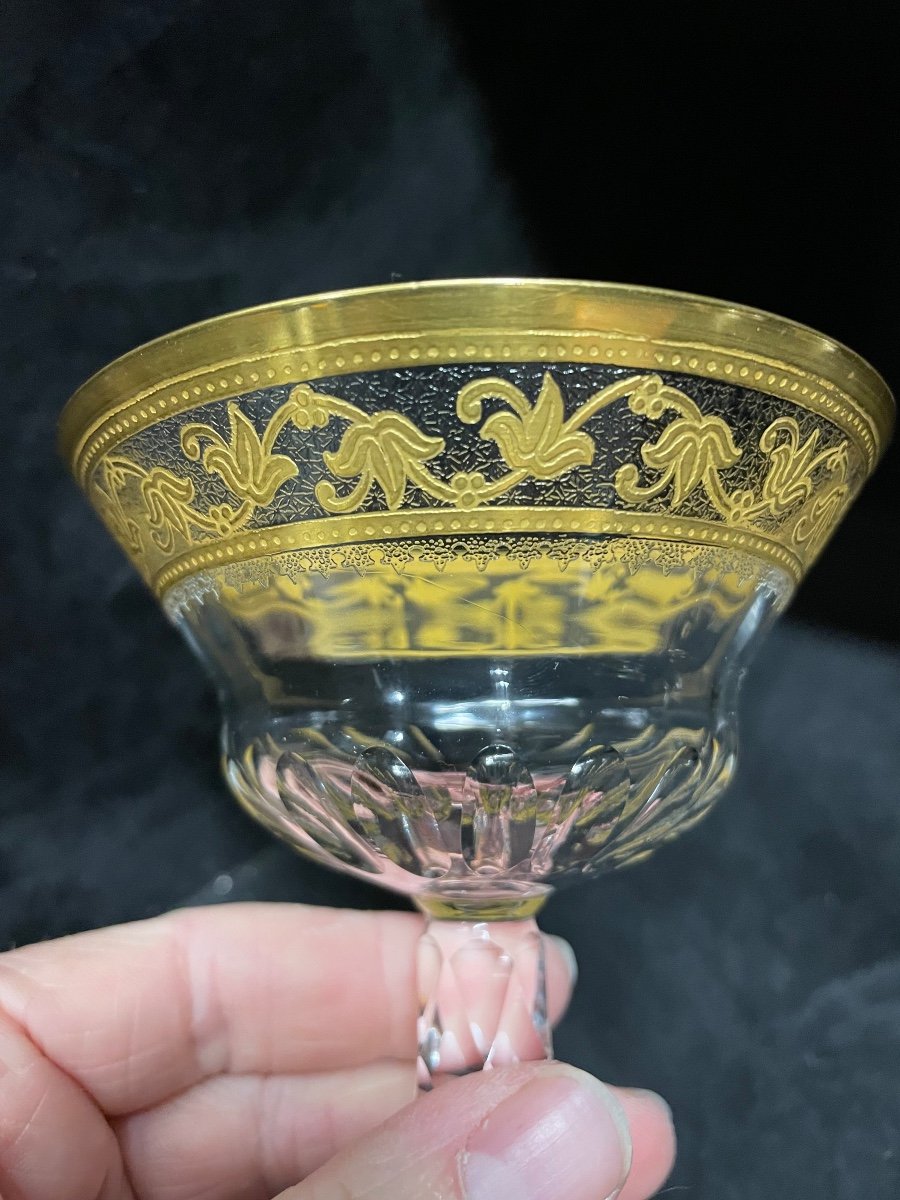 Saint Louis - Modèle Callot Cristal Doré 4 Coupes à Champagne H: 13 Cm Thistle-photo-3