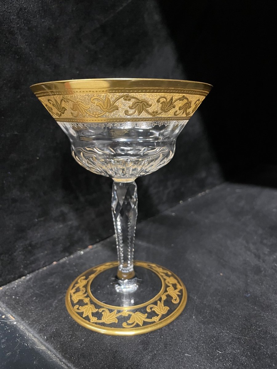 Saint Louis - Modèle Callot Cristal Doré 4 Coupes à Champagne H: 13 Cm Thistle-photo-7