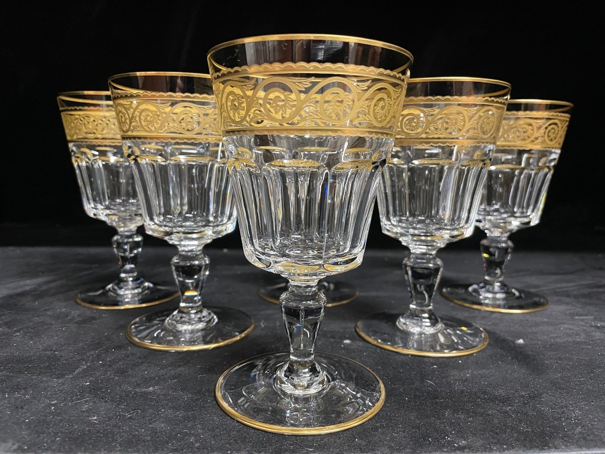 Baccarat - Modèle Eldorado 6 Verres à Eau Cristal Doré H: 14 Cm