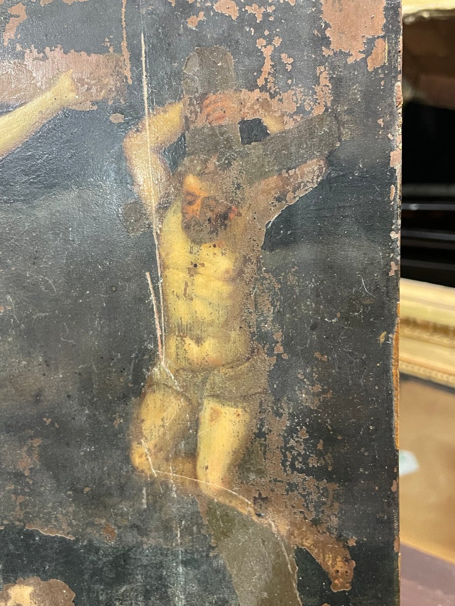 Ecole Française Du XVIIème - Crucifixion Huile Sur Cuivre-photo-1