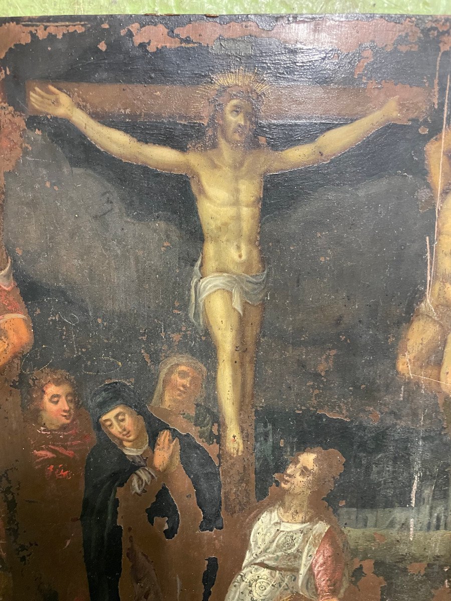 Ecole Française Du XVIIème - Crucifixion Huile Sur Cuivre-photo-7