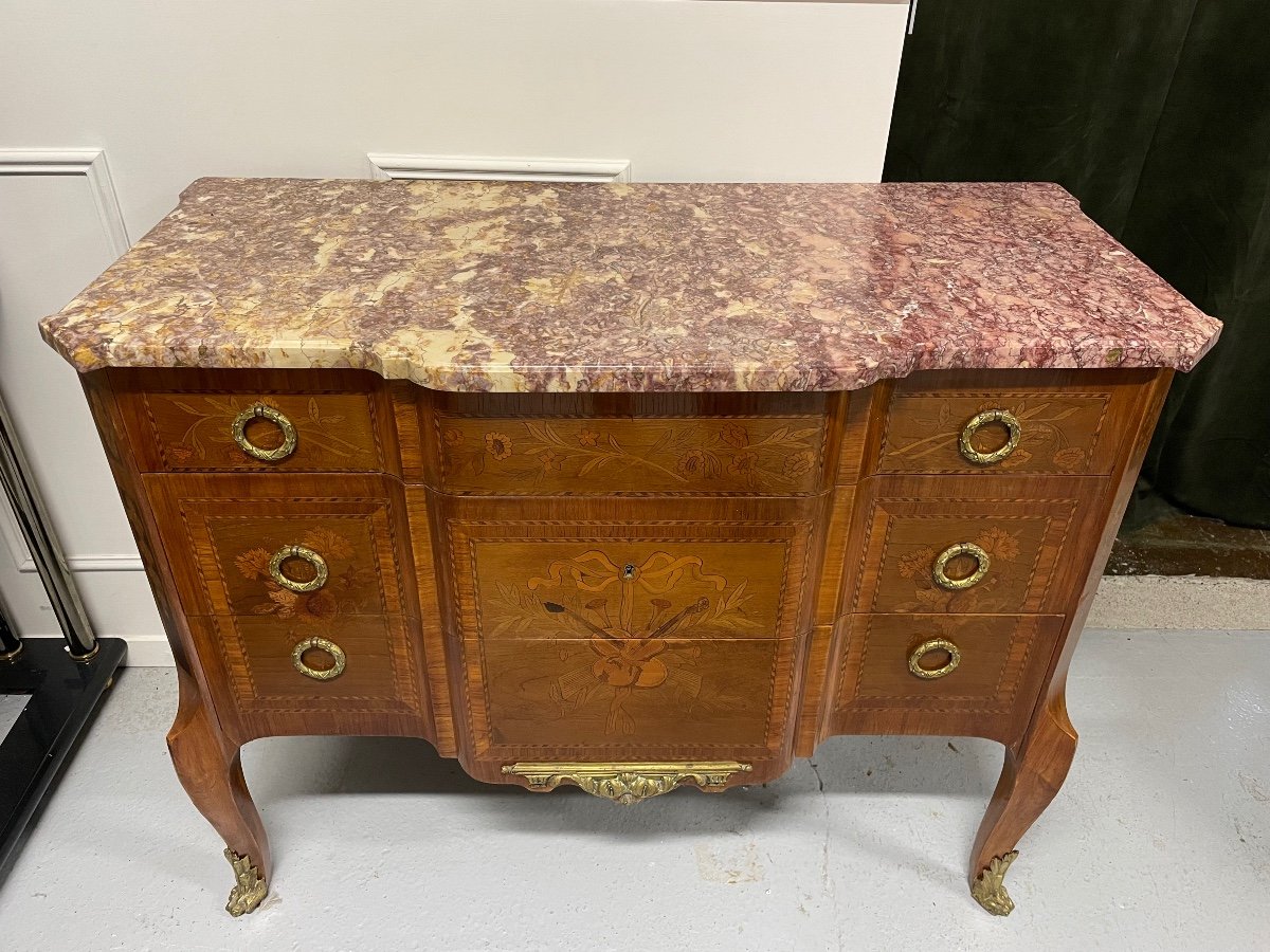 Transition Style Commode In Marquetry With Musical Instruments-photo-3