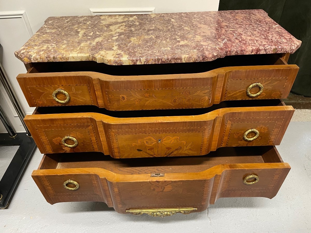 Transition Style Commode In Marquetry With Musical Instruments-photo-4