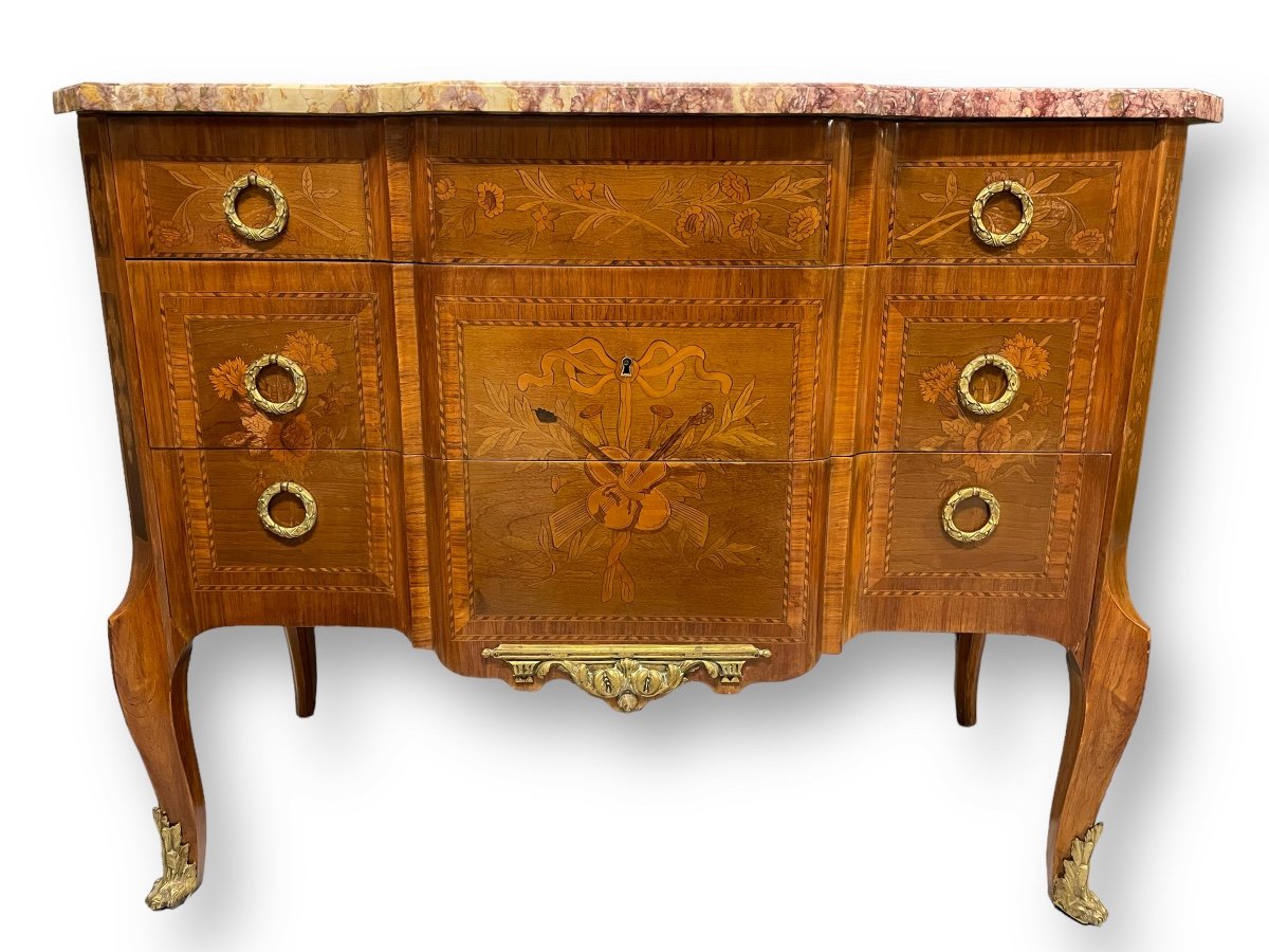 Transition Style Commode In Marquetry With Musical Instruments