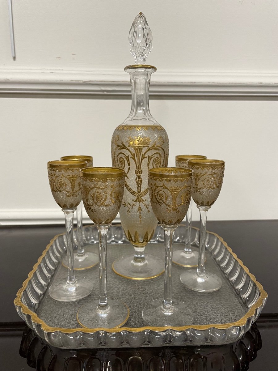 Saint Louis - Liqueur Service In Golden Crystal Late 19th