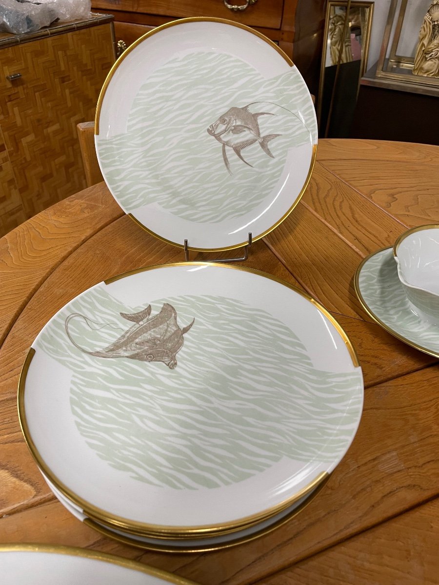 Bernardaud - Fish Service For 12 People In Limoges Porcelain -photo-6