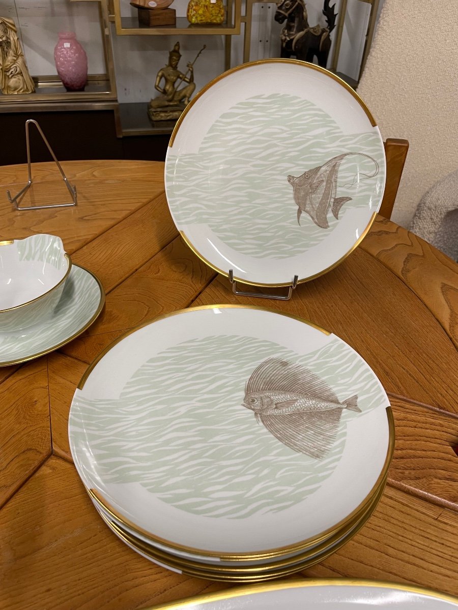 Bernardaud - Fish Service For 12 People In Limoges Porcelain -photo-7