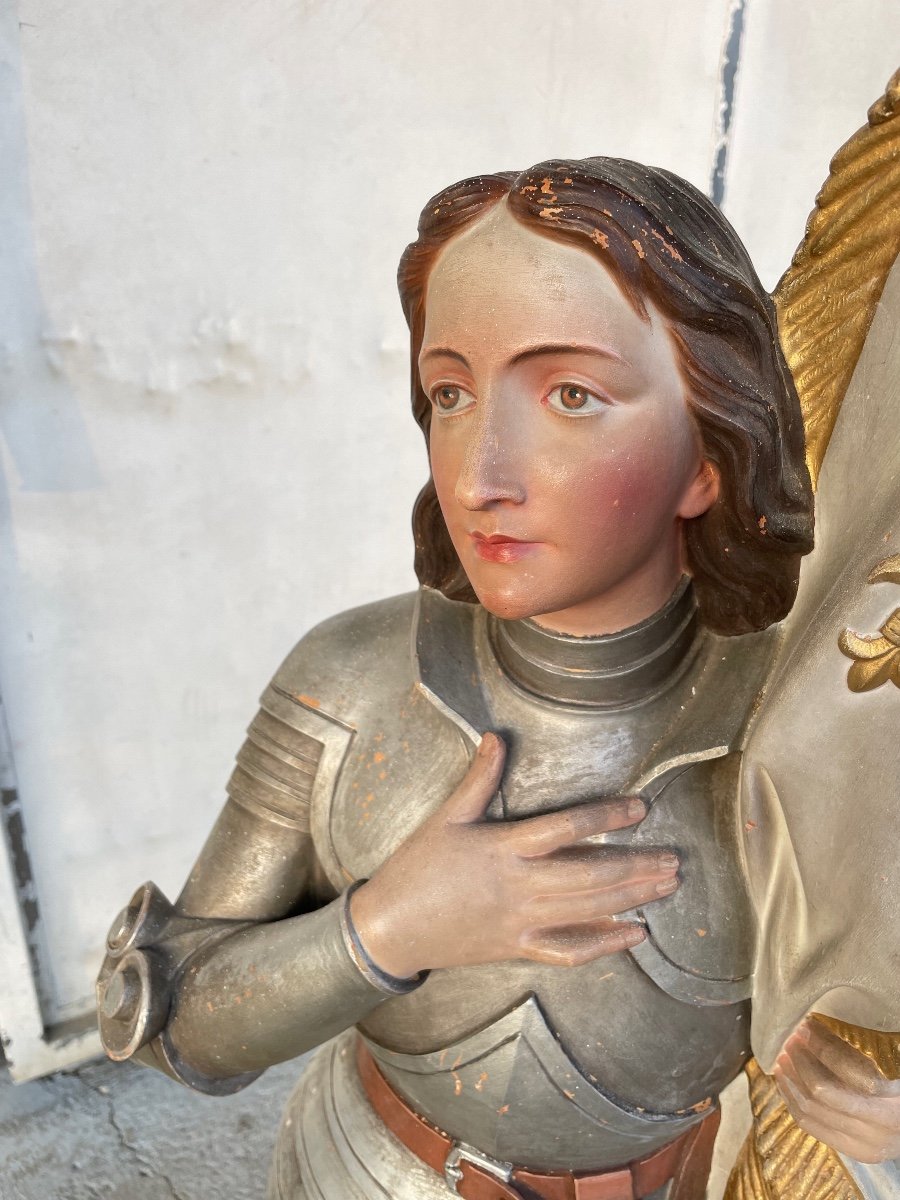 Jeanne D’arc - Grande Sculpture De Chapelle En Terre Cuite H: 140 Cm-photo-2