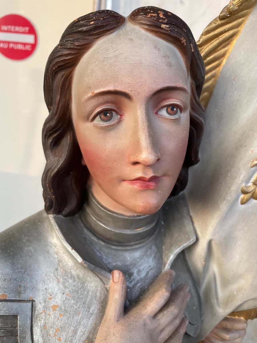 Jeanne D’arc - Grande Sculpture De Chapelle En Terre Cuite H: 140 Cm-photo-3