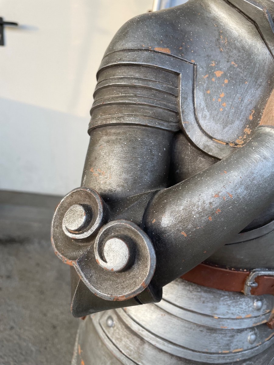 Jeanne D’arc - Grande Sculpture De Chapelle En Terre Cuite H: 140 Cm-photo-3