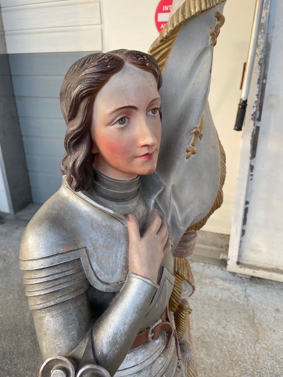 Jeanne D’arc - Grande Sculpture De Chapelle En Terre Cuite H: 140 Cm-photo-6