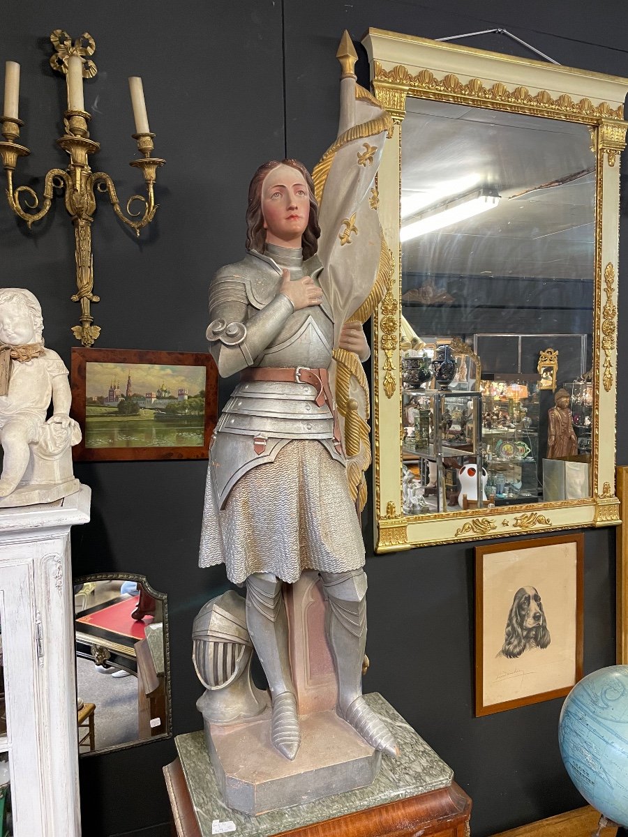 Jeanne D’arc - Grande Sculpture De Chapelle En Terre Cuite H: 140 Cm-photo-8