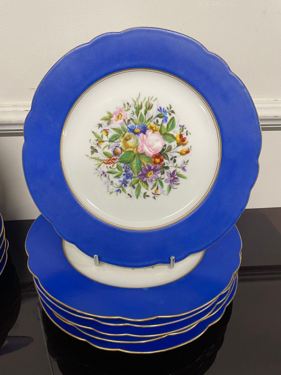 Suite Of 12 Porcelain Plates Hand Painted Flower Decor Charles Pillivuyt-photo-2