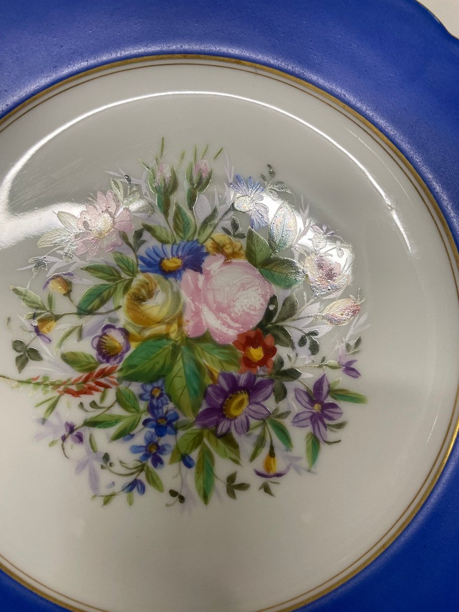 Suite Of 12 Porcelain Plates Hand Painted Flower Decor Charles Pillivuyt-photo-3