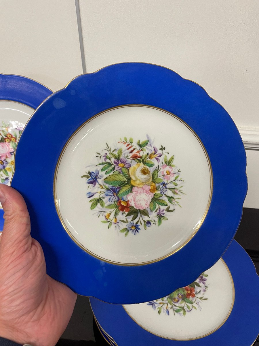 Suite Of 12 Porcelain Plates Hand Painted Flower Decor Charles Pillivuyt-photo-4