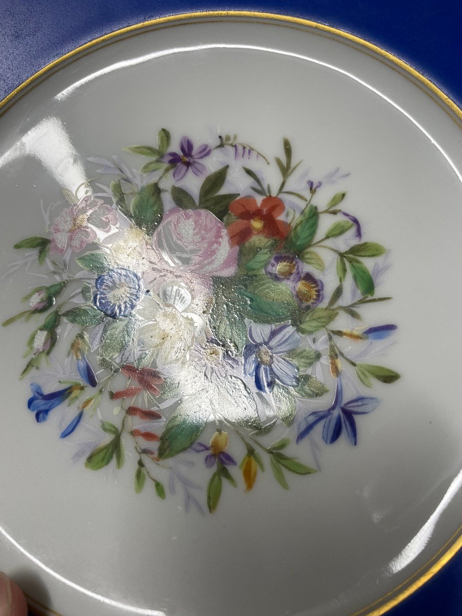 Suite De 12 Assiettes En Porcelaine Décor Fleurs Peint A La Main Charles Pillivuyt-photo-5