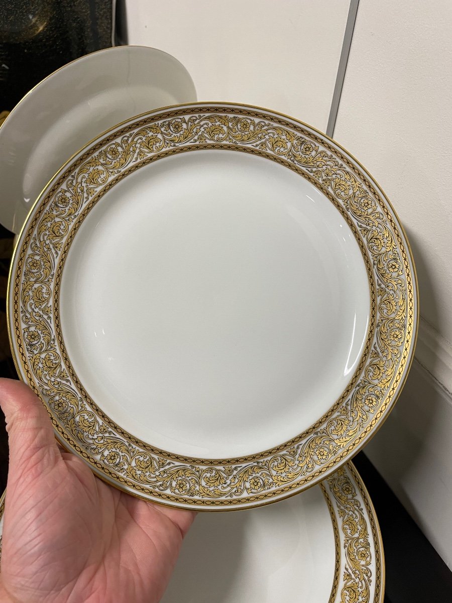 Bernardaud - Series Of 24 Golden Limoges Porcelain Plates -photo-5