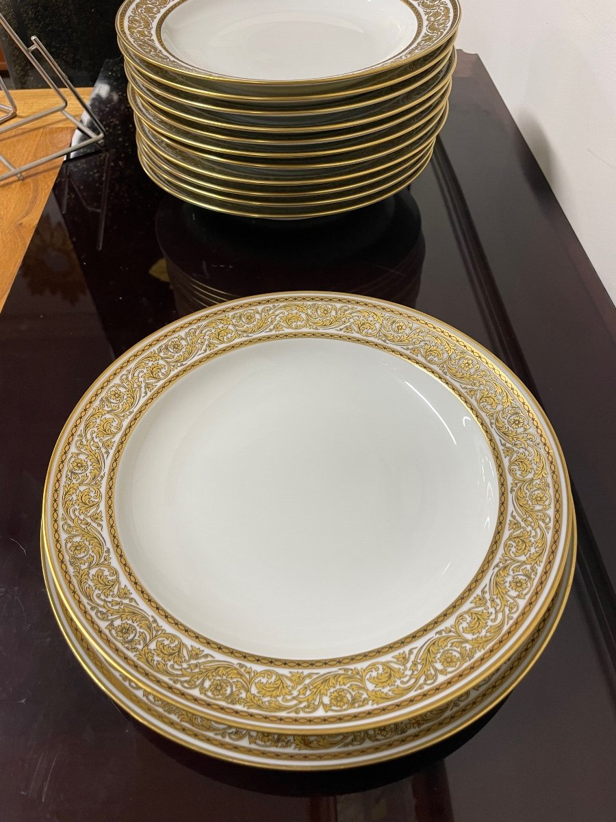 Bernardaud - Series Of 24 Golden Limoges Porcelain Plates -photo-8