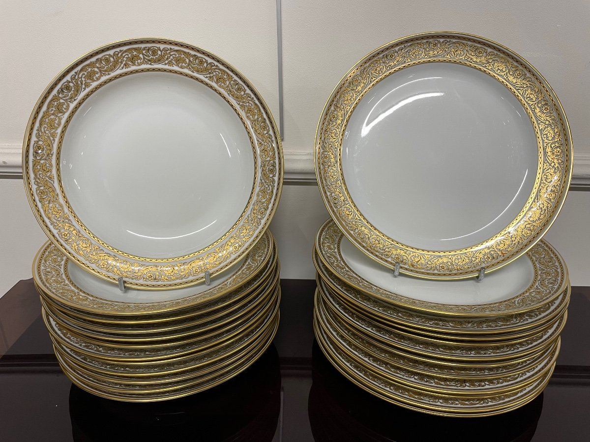 Bernardaud - Series Of 24 Golden Limoges Porcelain Plates 