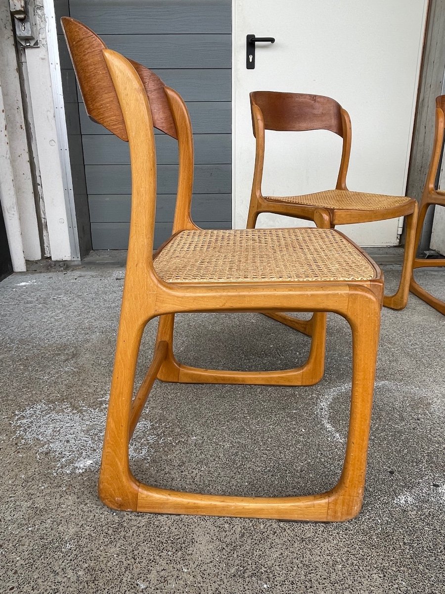 Baumann - Suite Of 4 Cane Sled Model Chairs In Light Wood-photo-2