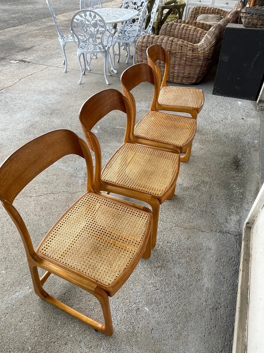 Baumann - Suite Of 4 Cane Sled Model Chairs In Light Wood-photo-4