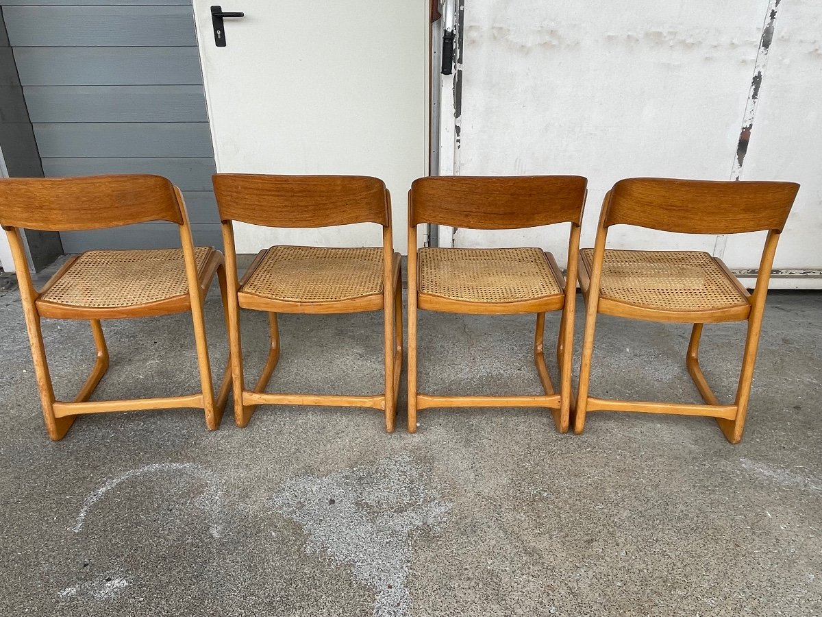 Baumann - Suite De 4 Chaises Cannées Modèle Traineau Luge En Bois Clair-photo-1