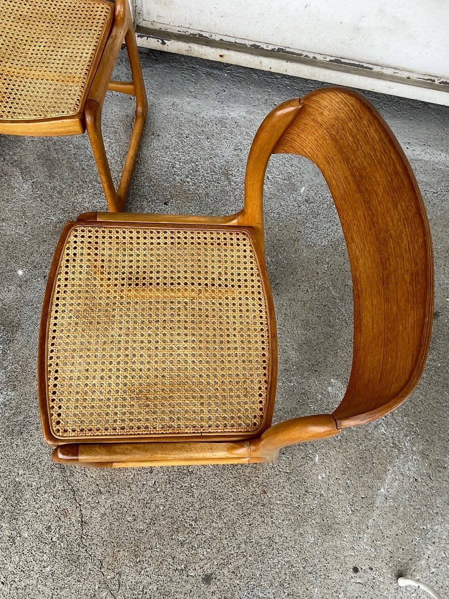 Baumann - Suite Of 4 Cane Sled Model Chairs In Light Wood-photo-8