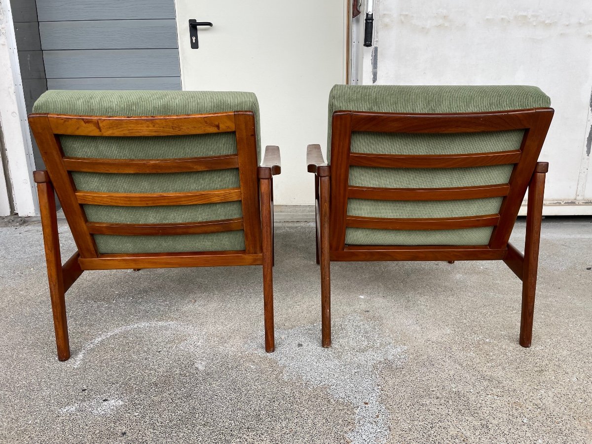 Paire De Fauteuils Scandinaves Tissus Velours Vert Circa 1960-photo-2