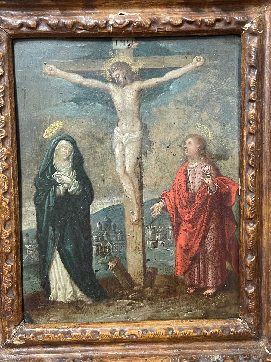 école Française Du 17ème - Crucifixion Peinture Sur Cuivre -photo-2