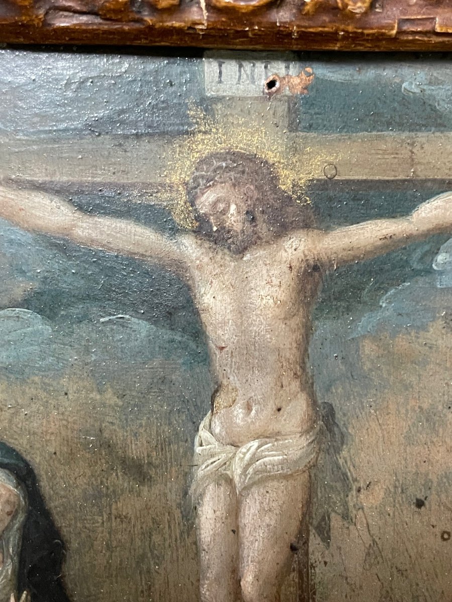 école Française Du 17ème - Crucifixion Peinture Sur Cuivre -photo-1