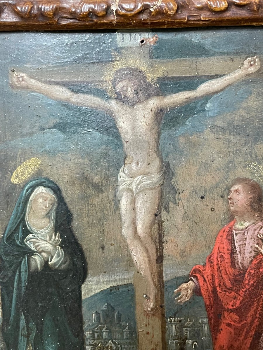 école Française Du 17ème - Crucifixion Peinture Sur Cuivre -photo-4