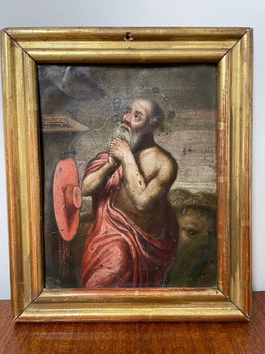 French School From The 17th Century - Saint Jérôme Oil On Copper-photo-3