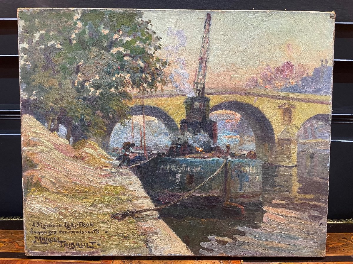 Marcel Thibault - Le Pont Marie à Paris Huile Sur Toile-photo-2