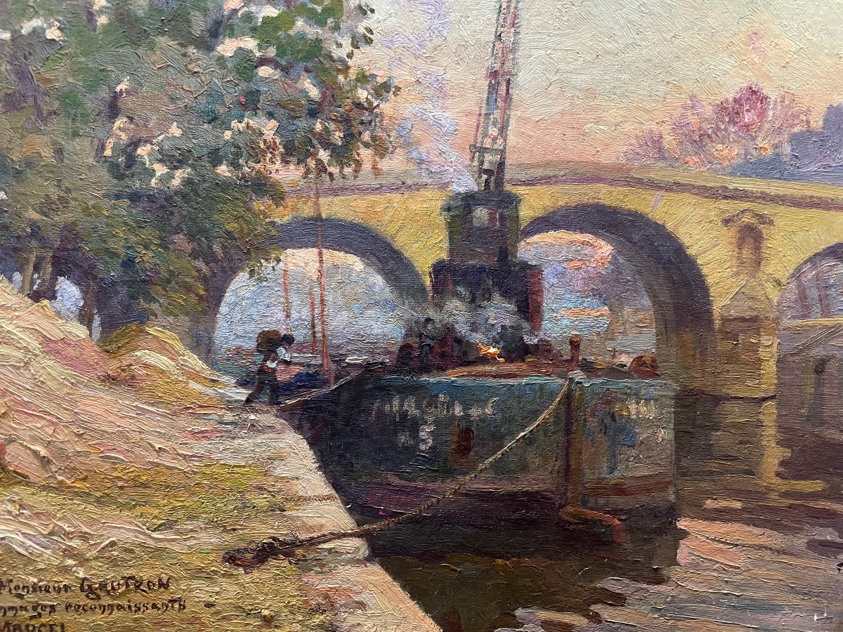 Marcel Thibault - Le Pont Marie à Paris Huile Sur Toile-photo-3