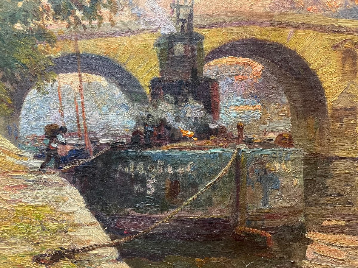 Marcel Thibault - Le Pont Marie à Paris Huile Sur Toile-photo-4