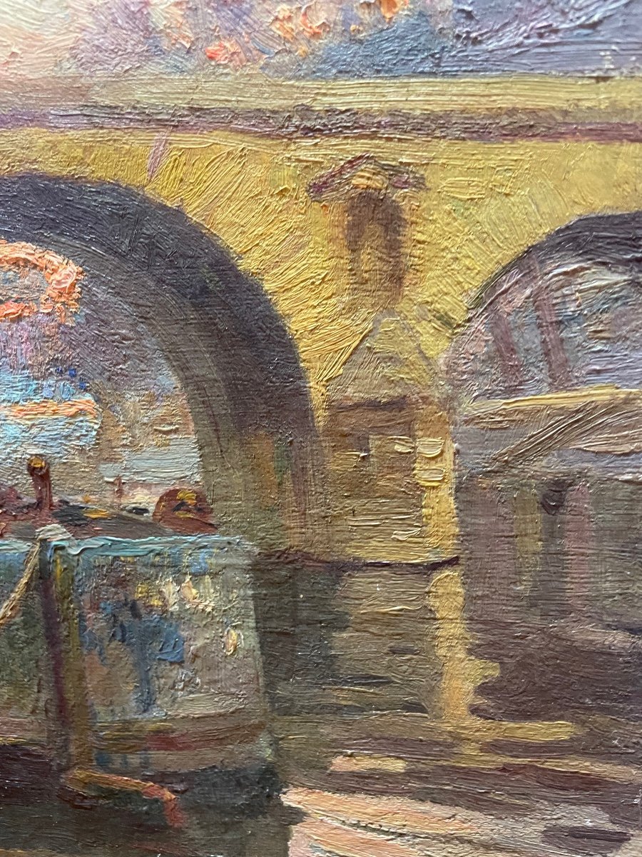 Marcel Thibault - Le Pont Marie à Paris Huile Sur Toile-photo-2