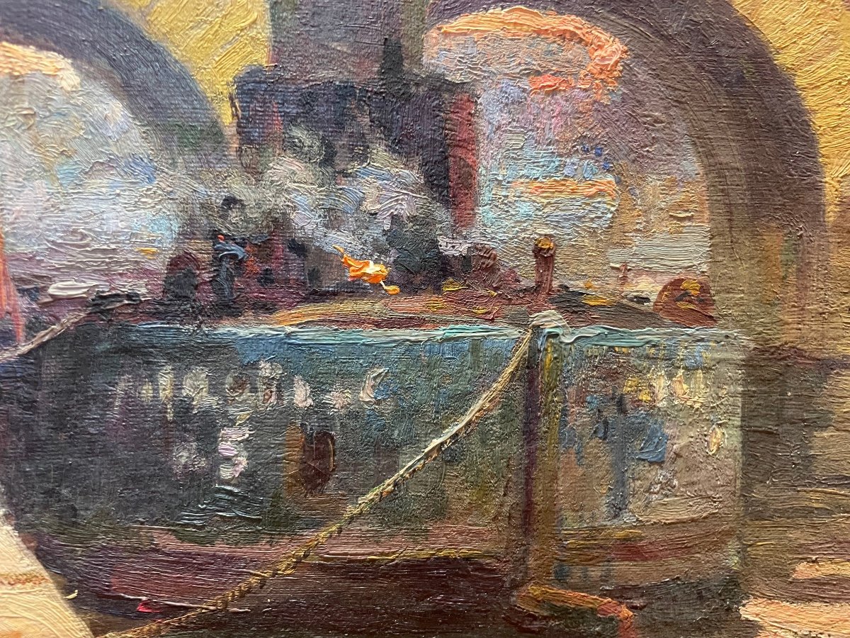 Marcel Thibault - Le Pont Marie à Paris Huile Sur Toile-photo-3