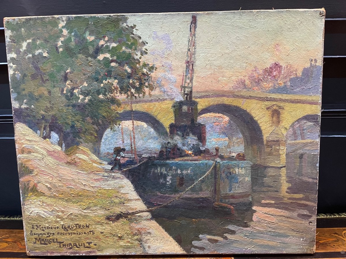 Marcel Thibault - Le Pont Marie à Paris Huile Sur Toile-photo-8