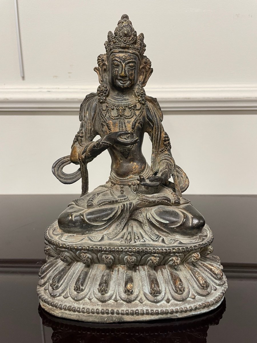 Statuette Bouddha Maitreya Bronze Chine 18ème 