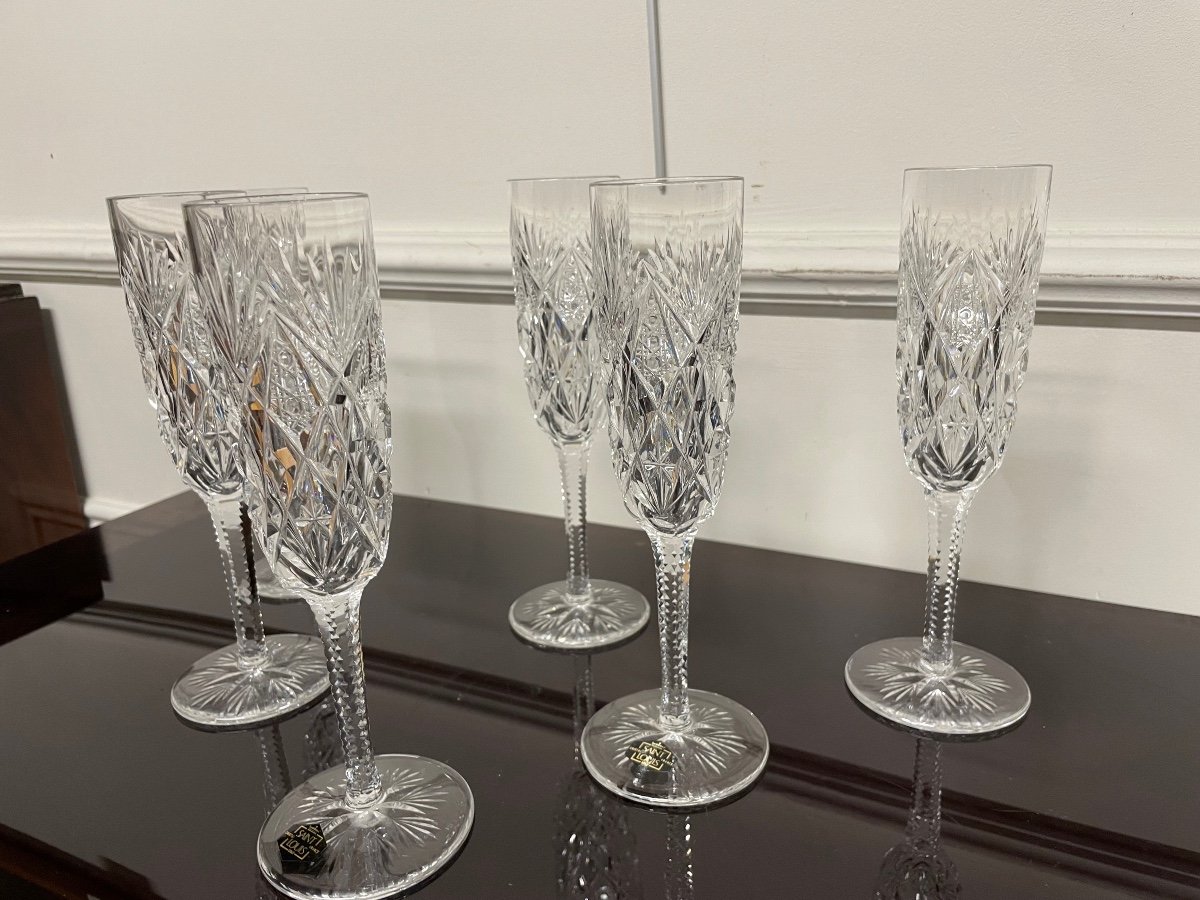 Saint Louis Florence Model - 6 Crystal Champagne Flutes H: 21-photo-2